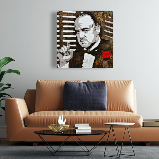 Toile figurative marron pour chambre à coucher - Le Parrain en noir et blanc