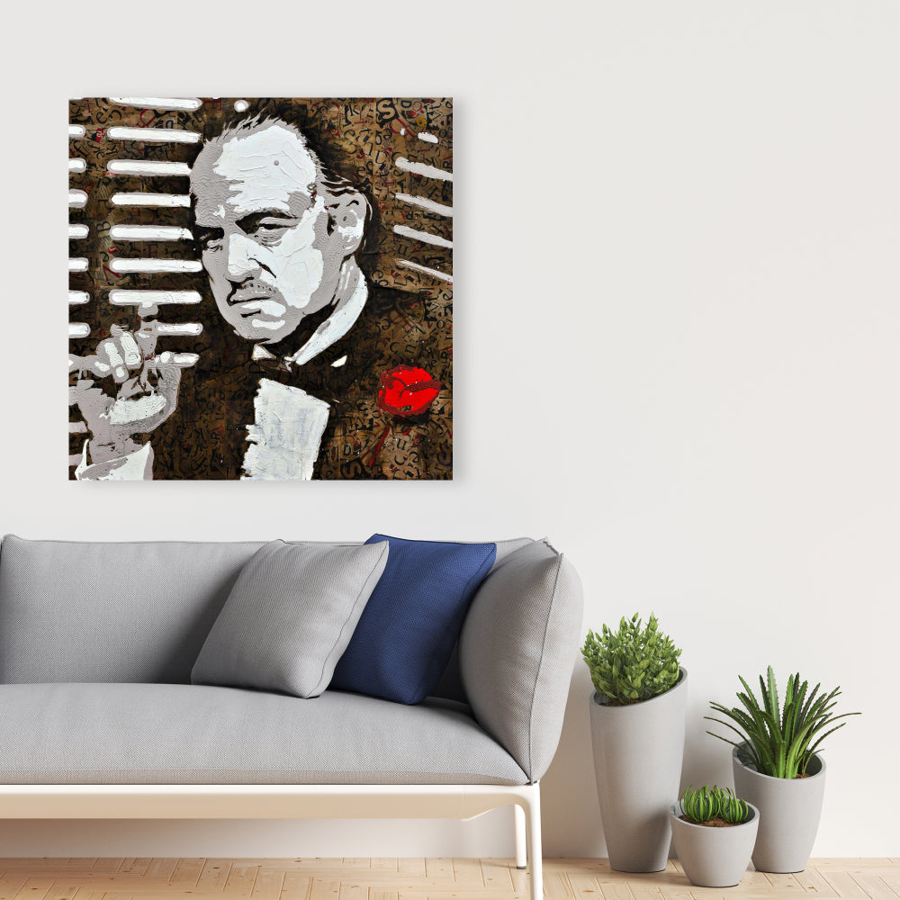 Brown Figurative Bedroom Canvas - Black and White The Godfather