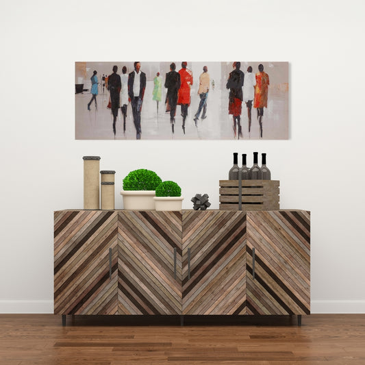 Silhouettes dans la rue, toile grise | Art mural contemporain