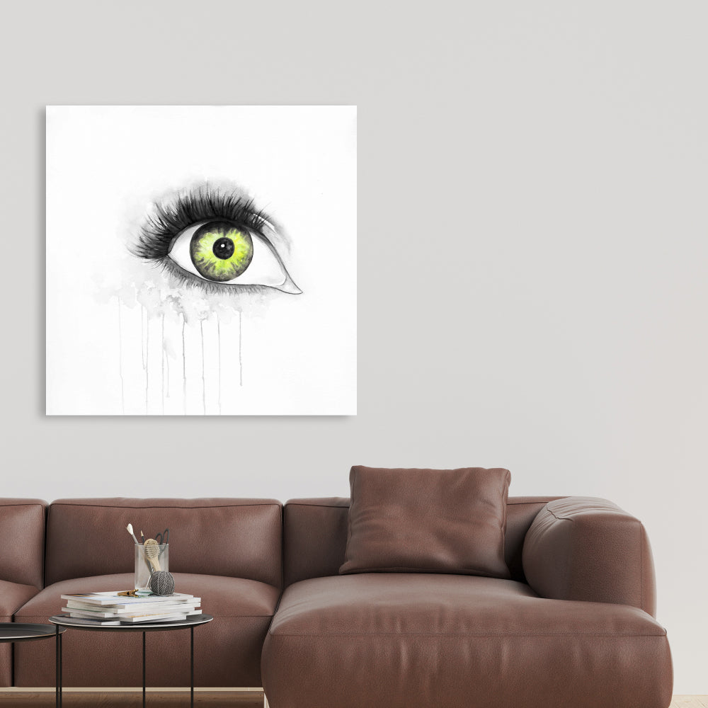 Toile aquarelle « Œil vert » | Décoration illustrative « Beauté grise »