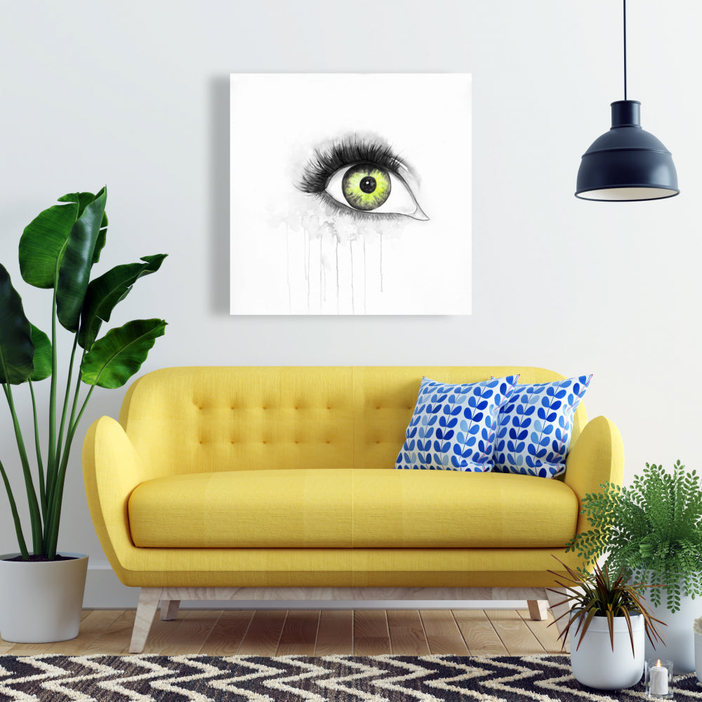 Toile aquarelle « Œil vert » | Décoration illustrative « Beauté grise »