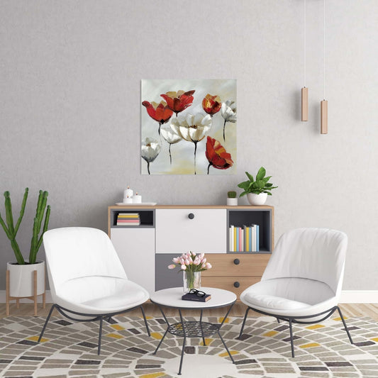 Toile abstraite à fleurs rouges et blanches - Décoration florale moderne pour la maison
