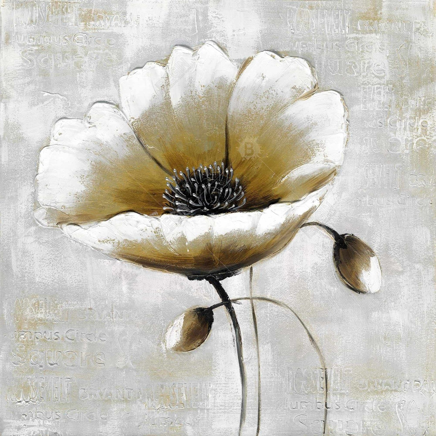 Modern Beige Flower | Botanical White Bedroom Canvas Decor