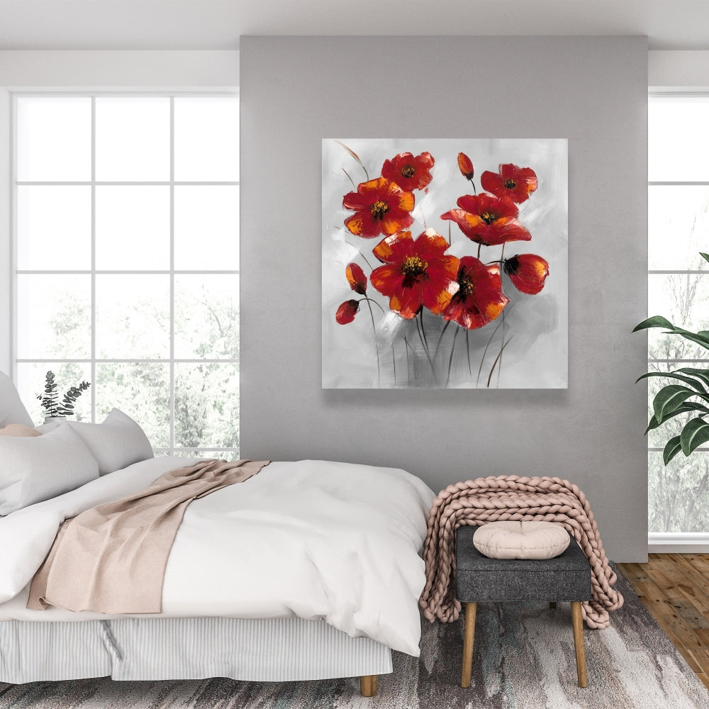 Anemone Flowers Canvas - Floral Botanical Gray Home Decor
