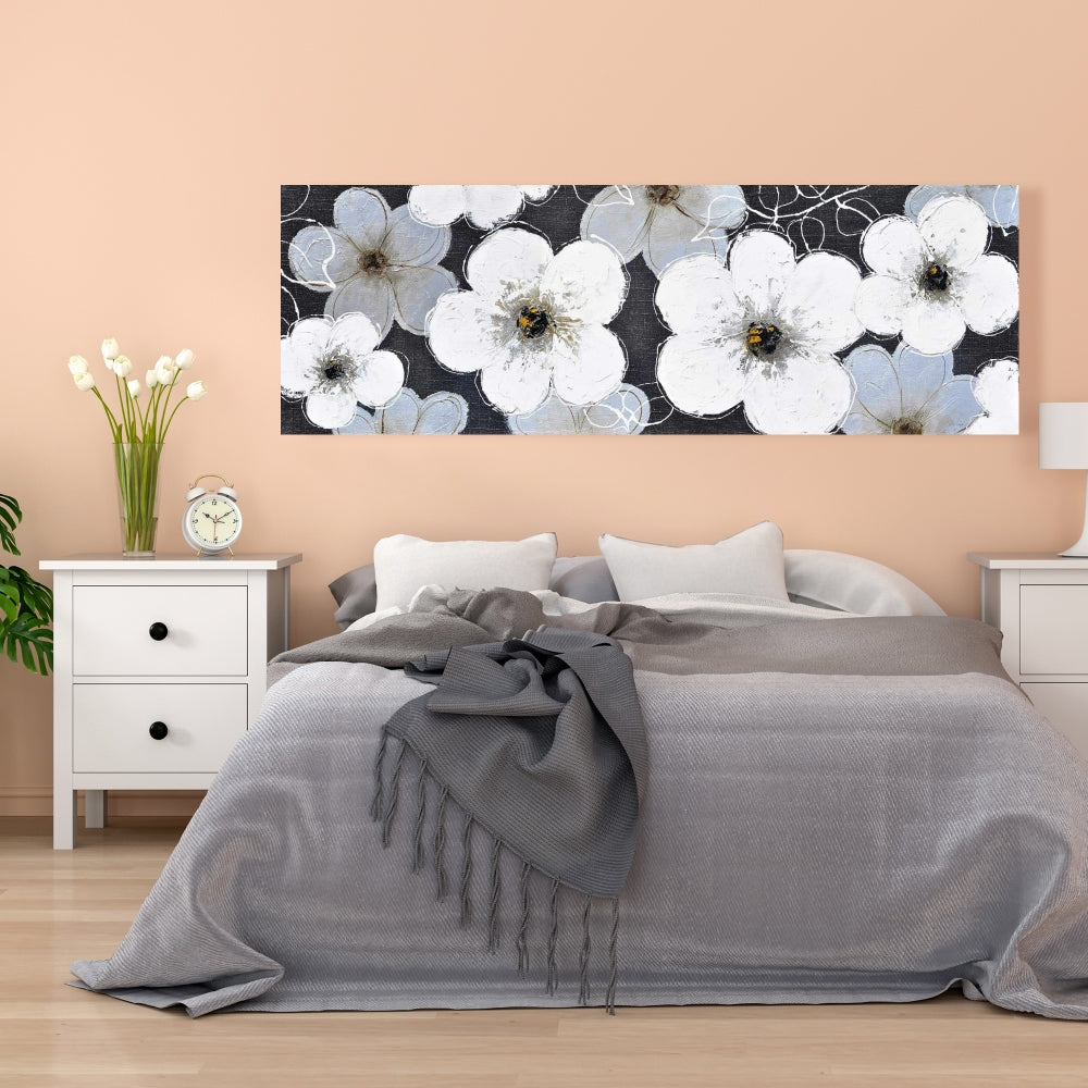 Botanical Bedroom Canvas | Gray Flowers Home Decor Wall Art