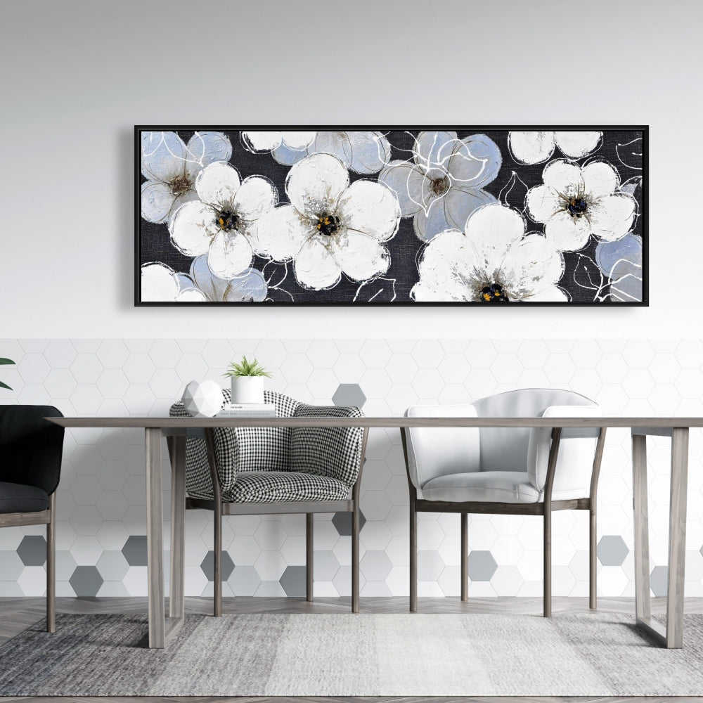 White Flowers Framed Canvas | Botanical Bedroom Home Decor