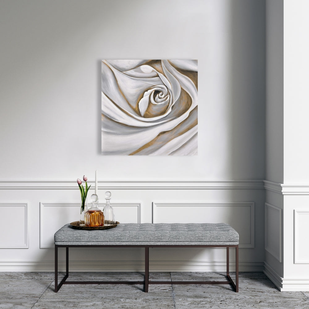 White Rose Closeup Canvas - Botanical Bedroom Wall Art Decor