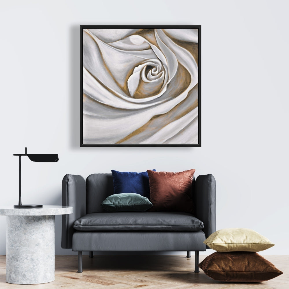 White Rose Closeup Canvas | Botanical Bedroom Decor