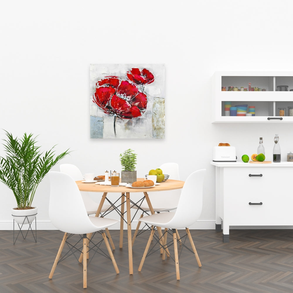 Modern Botanical Canvas | Abstract Textured Red Flowers Decor