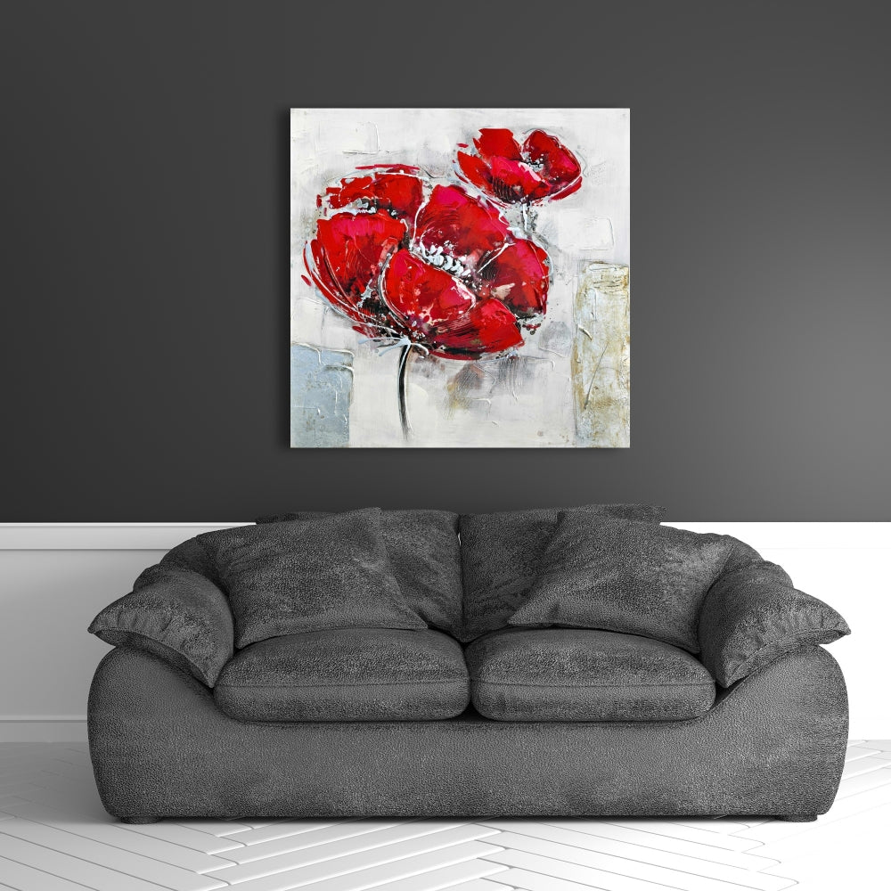 Modern Botanical Canvas | Abstract Textured Red Flowers Decor