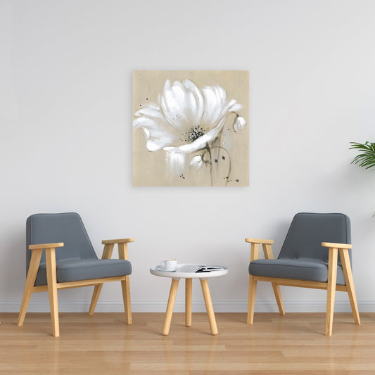 White Abstract Wild Flower Canvas - Contemporary Home Decor