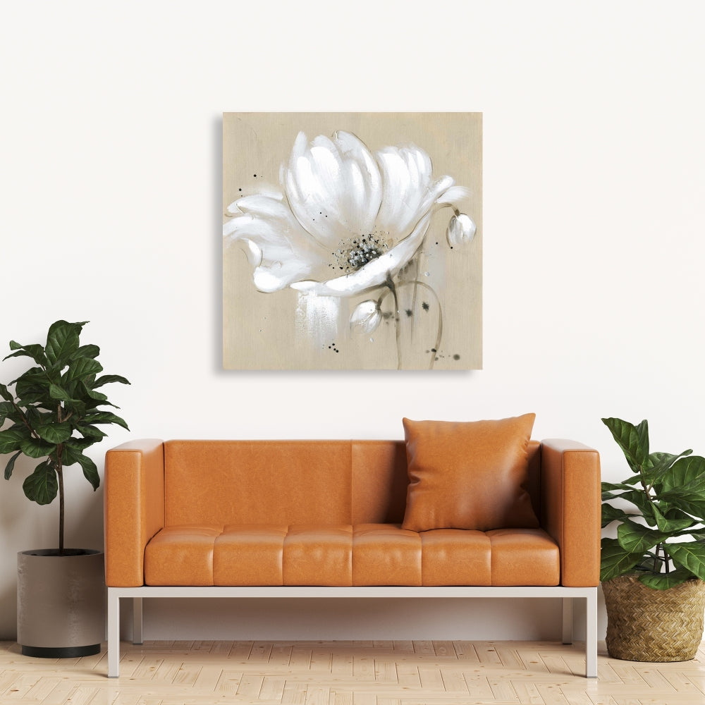 White Abstract Wild Flower Canvas - Contemporary Home Decor