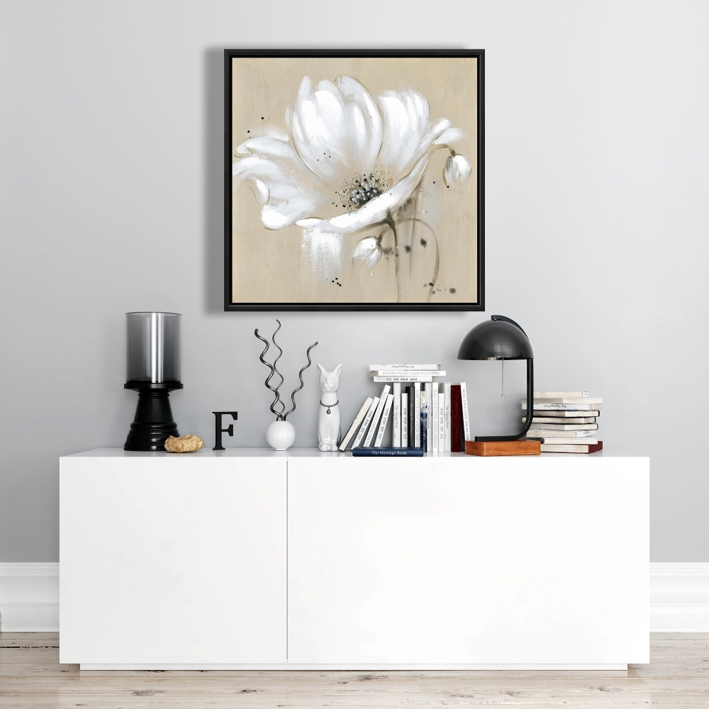 White Abstract Wild Flower Canvas - Contemporary Home Decor