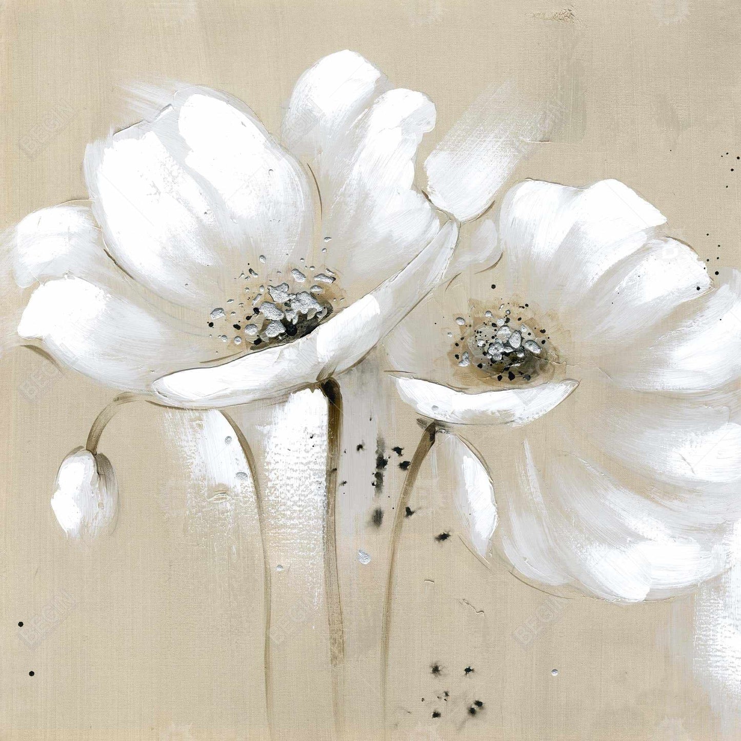 White Abstract Wild Flowers Canvas | Botanical Bedroom Art