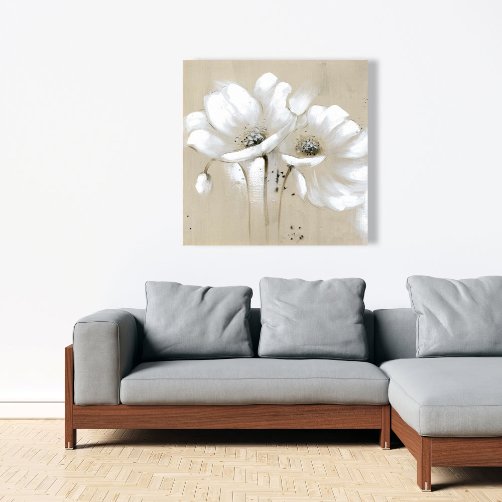 White Abstract Wild Flowers Canvas | Botanical Bedroom Art
