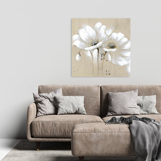 White Abstract Wild Flowers Canvas | Botanical Bedroom Art