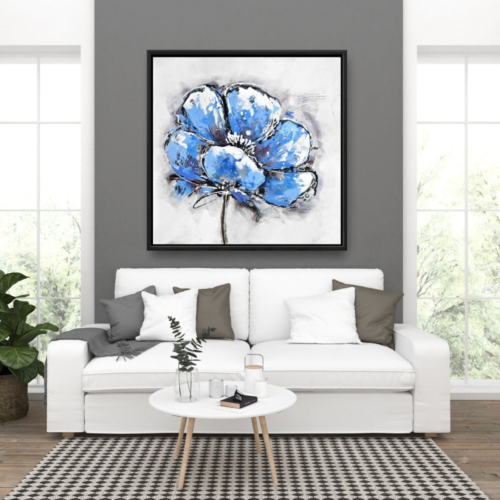 Toile abstraite à pétales bleus | Décoration d'intérieur encadrée botanique