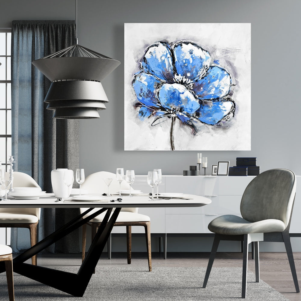 Abstract Blue Petals Canvas | Botanical Bedroom Wall Art