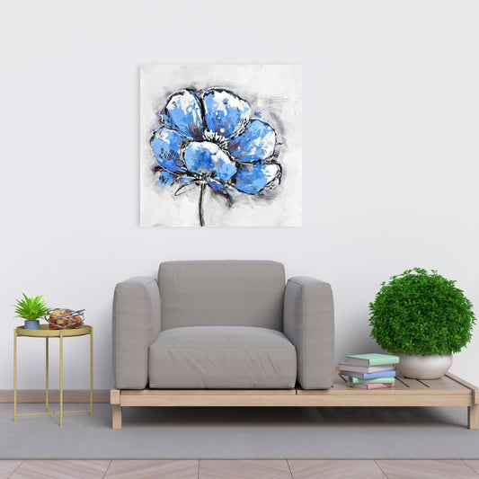 Toile abstraite à pétales bleus | Décoration murale botanique pour chambre