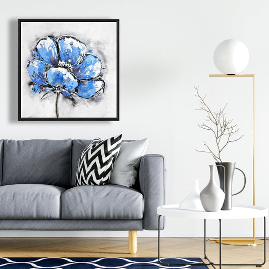 Toile abstraite à pétales bleus | Décoration d'intérieur encadrée botanique