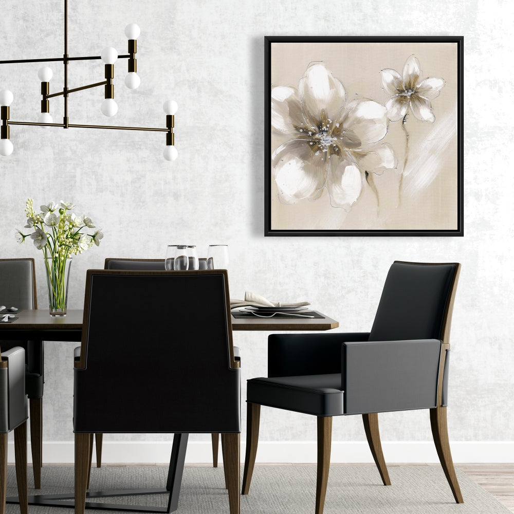 Toile encadrée « Deux fleurs crème » | Décoration murale florale