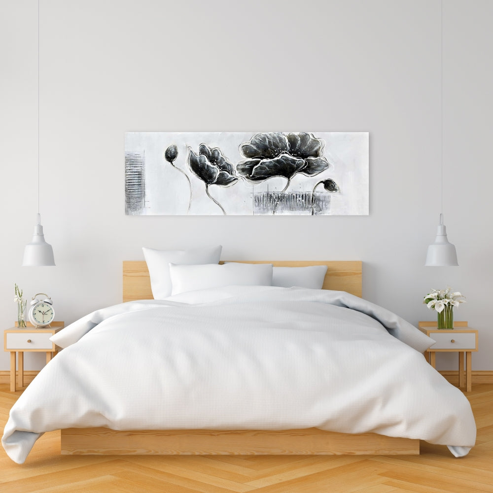 Industrial Grayscale Floral Canvas | Botanical Home Decor