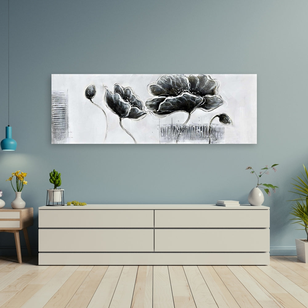 Industrial Grayscale Floral Canvas | Botanical Home Decor