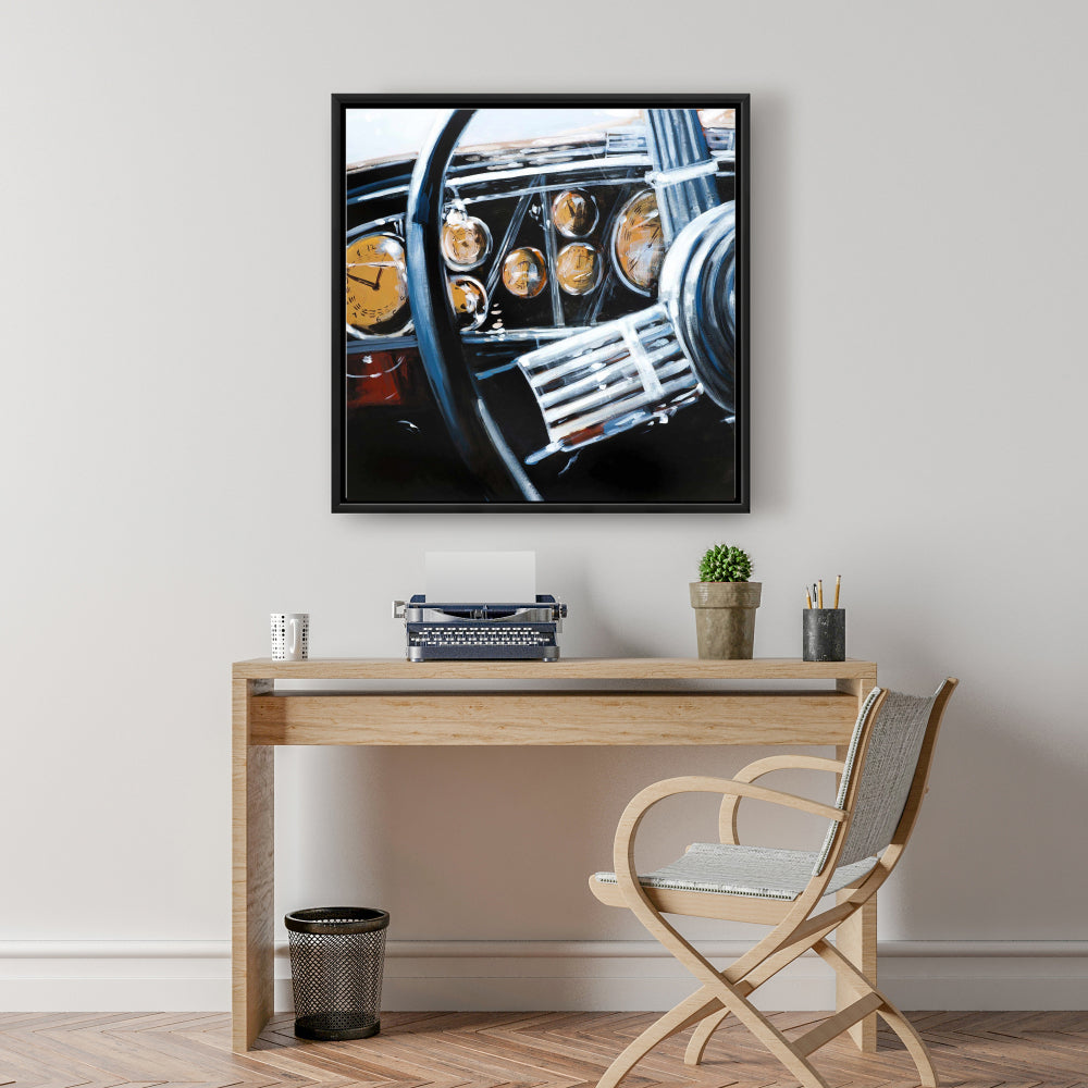 Vintage Car Interior Framed Canvas | Blue Bedroom Decor
