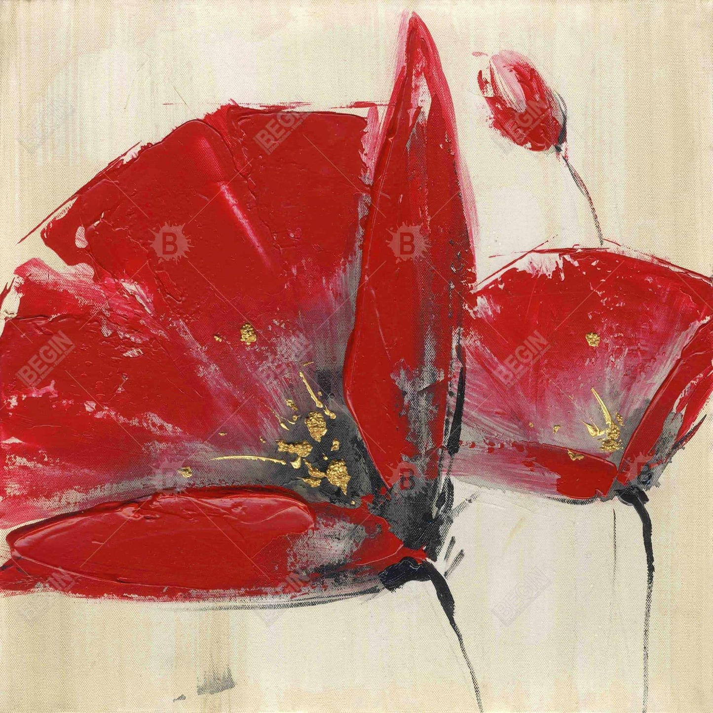 Bedroom Botanical Canvas | Three Red Flowers Home Decor
