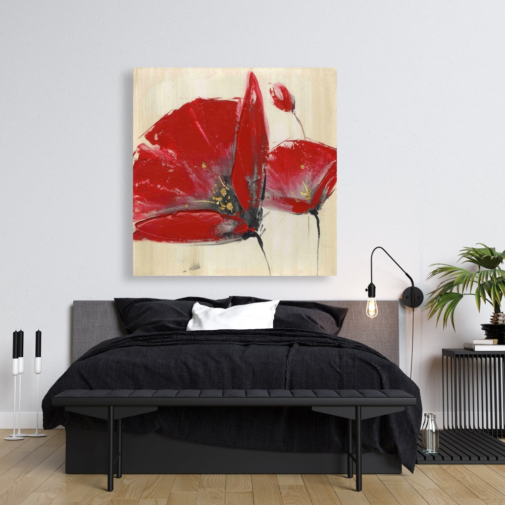 Bedroom Botanical Canvas | Three Red Flowers Home Decor