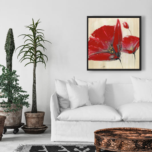 Toile « Trois fleurs rouges » | Décoration murale botanique pour chambre à coucher