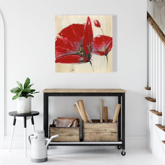 Toile botanique pour chambre à coucher | Décoration d'intérieur à trois fleurs rouges