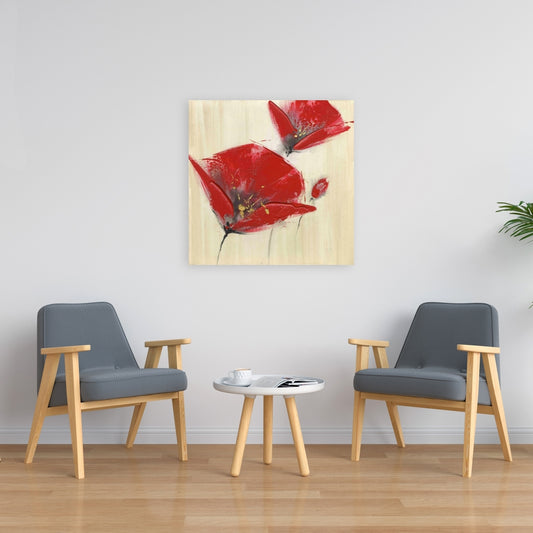 Contemporary Botanical Canvas - Three Red Flowers for Décor