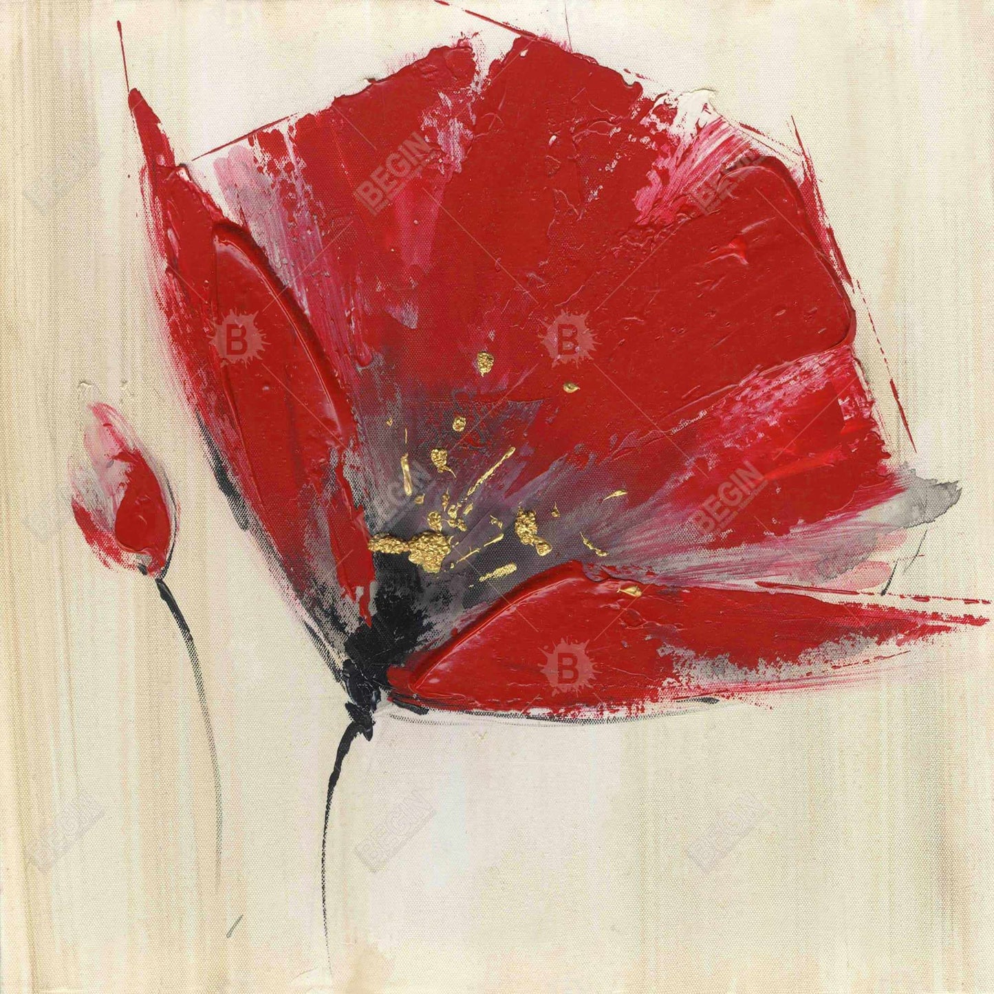 Toile encadrée grise botanique à deux fleurs rouges - Décoration d'intérieur