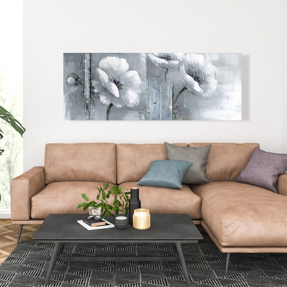 Gray & White Flowers Canvas - Floral Botanical Bedroom Decor