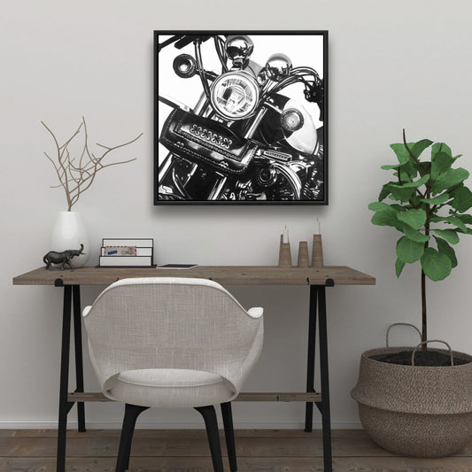 Realistic Motorcycle Gray Framed Canvas | Home Decor Art