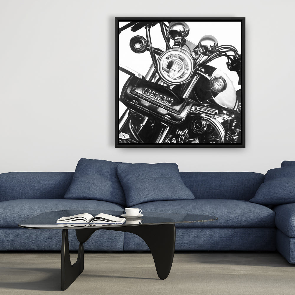 Realistic Motorcycle Gray Framed Canvas | Home Decor Art