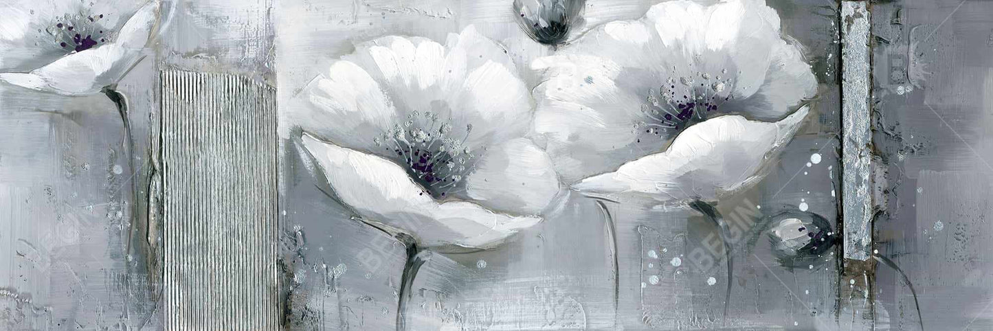 Toile blanche à fleurs en nuances de gris | Décoration florale industrielle