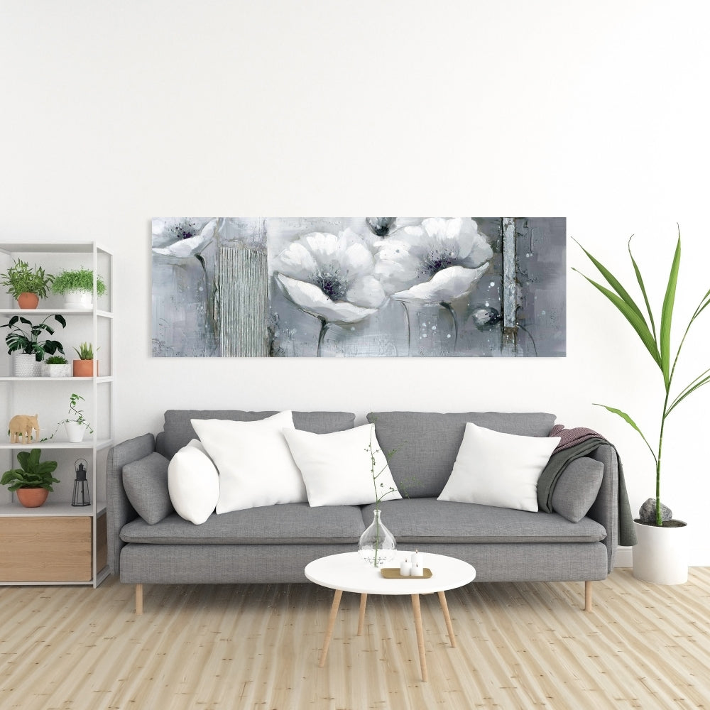 Toile blanche à fleurs en nuances de gris | Décoration florale industrielle