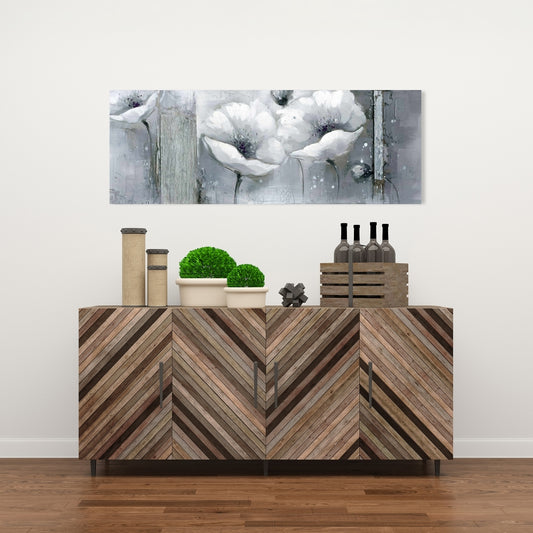 Grayscale Flowers White Canvas | Industrial Floral Home Decor