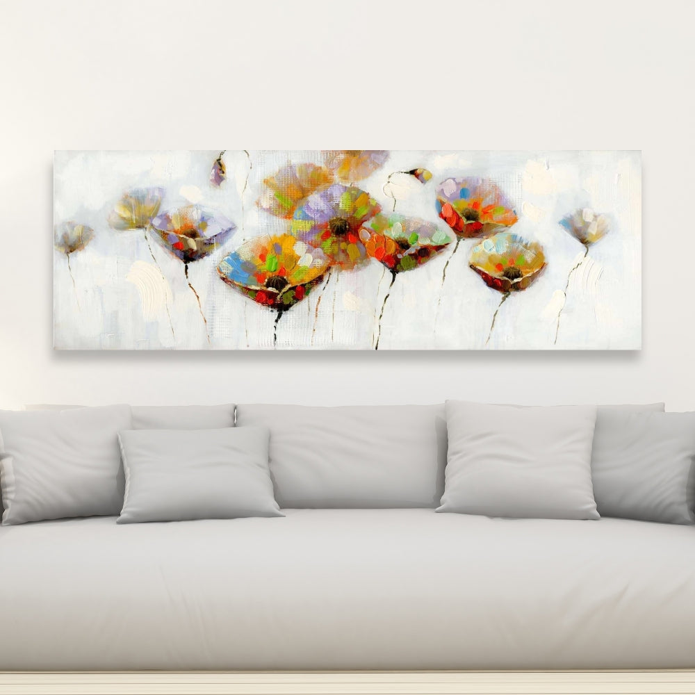 Contemporary Gray Canvas | Color Dotted Flowers Wall Art