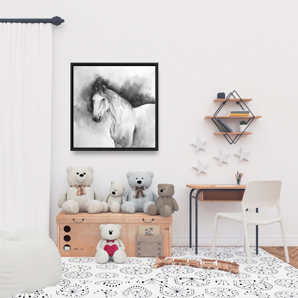 Domino Horse Minimalist Framed Canvas | Farm Animal Decor