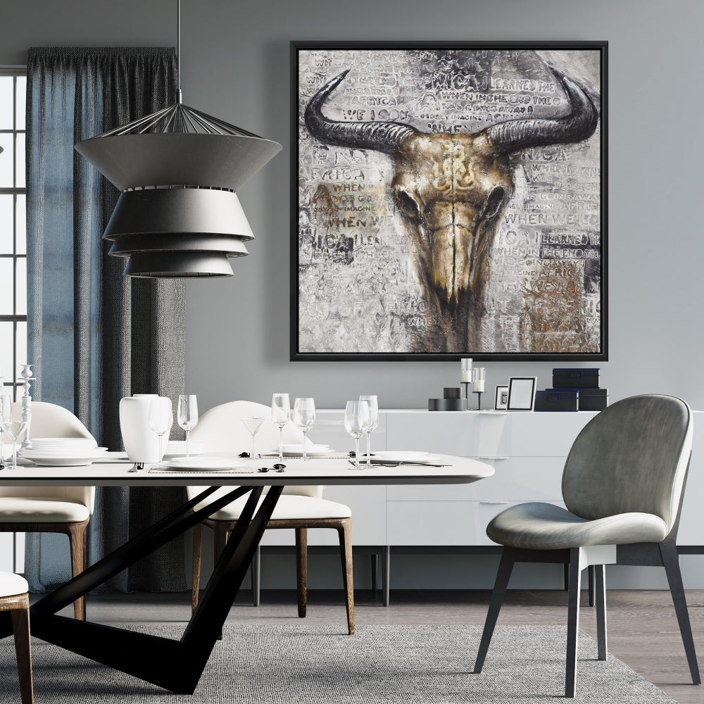 Bull Skull Typography Canvas | Farm Animal Wall Art Decor