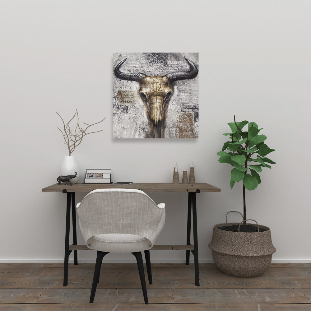 Bull Skull Typography Canvas | Industrial Bedroom Decor