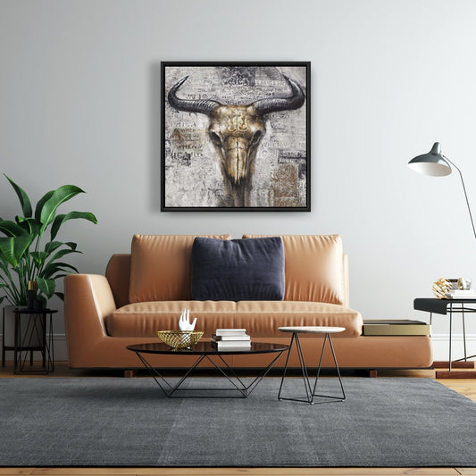 Bull Skull Typography Canvas | Farm Animal Wall Art Decor