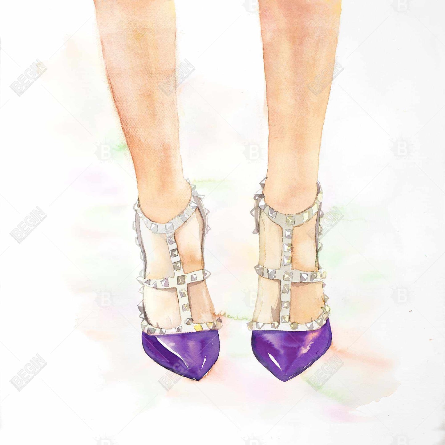 Fashion Shoes Canvas: Purple Studded High Heels Wall Art
