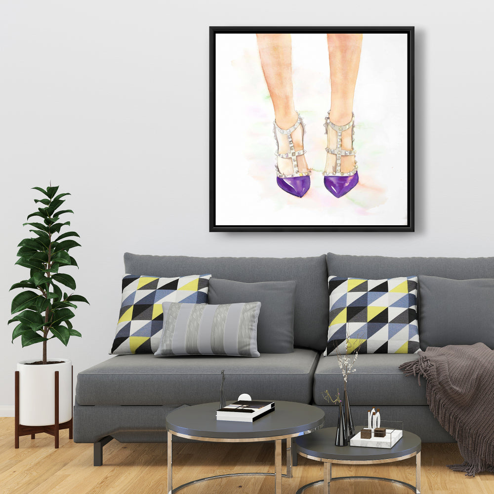 Fashion Shoes Canvas: Purple Studded High Heels Wall Art