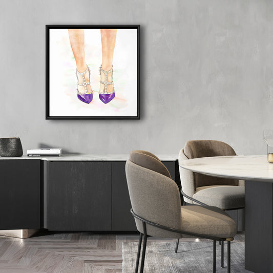 Toile de chaussures tendance : Décoration murale à talons hauts cloutés violets