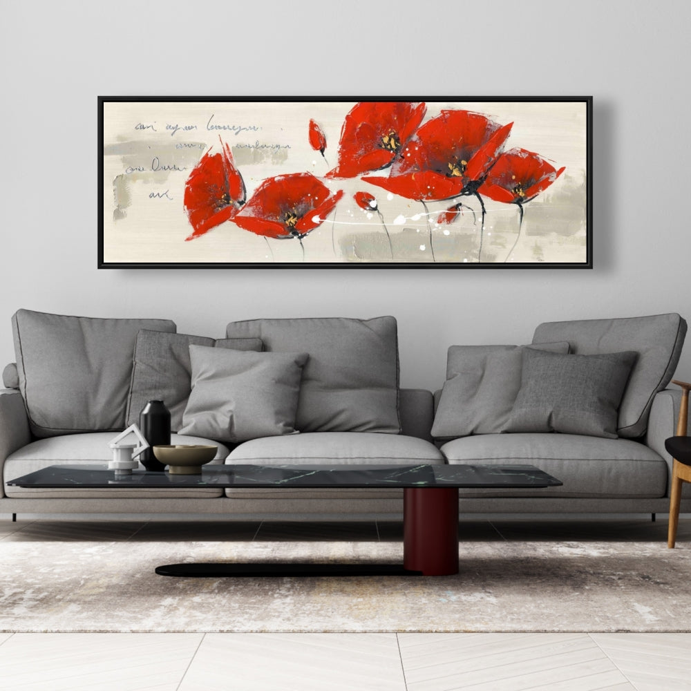 Red Flowers Canvas | Botanical Red Framed Art for Home Decor