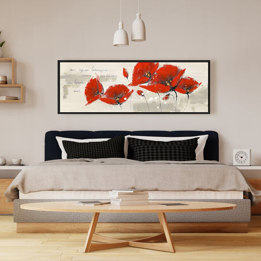 Red Flowers Canvas | Botanical Red Framed Art for Home Decor